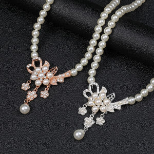 Luxury Pearl necklace for women set earrings for women dangling Wedding Jewelry set bridal jewelry set for women silver Vintage French Round Pearl Necklace freshwater choker Necklace Clavicle Chain Gift ideas for women Flower Pendant Necklace Earrings Set