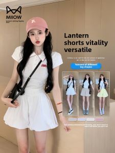 MiiOW | Cat Lady Summer New Lightweight High Waist Slim A-Line Casual Shorts Loose Lantern Skirt Womens Fashion Three-Quarter Length Pants