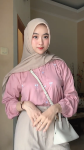 Deluna Korean Outfit - 3 In 1 Set Hijab OOTD Outfit Kekinian Korean Style Buat Hangout Kuliah Daily Hijab Kemeja Ribbon Knit Pants Set AD398