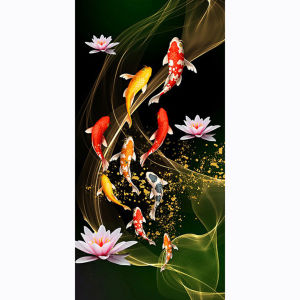 【UEB】45x85cm Koi Fish Lotus Diamond Painting Full Round Drill Cross Stitch Kit