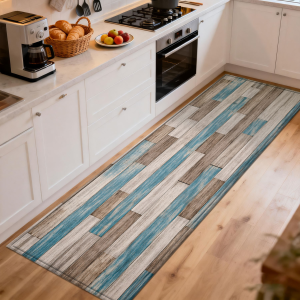 VIKAMA American-style Wood Grain Kitchen Carpet Non-slip Easy-to-Clean Mat Bedroom Hallway Runner Home Decoration