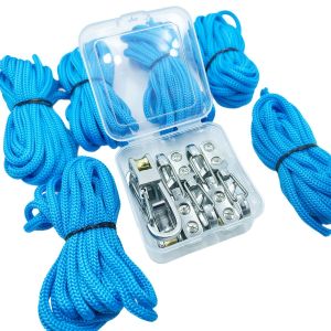 6Pcs Heavy Duty Paracord Tie Down Rope with Roller Tensioner & 6 Hooks Quick Adjust Cam Lock Buckle Non-Slip Outdoor Camping