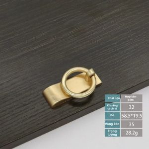 Tay Nắm Hợp Kim Kẽm Cao Cấp Tối Giản Màu Đồng Vàng Nguyên Chất Kiểu Vòng Đơn Lỗ Dùng Cho Ngăn Kéo Tủ Bếp Bàn Đầu Giường Cửa Sổ Cửa Ra Vào