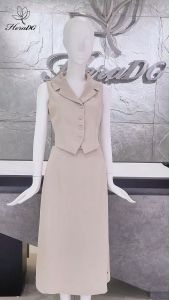 [Voucher 15% MOV 199K cap 100K Áo gile croptop HeraDG thiế kế thắt nơ sau kết hợp chân váy suông dài xẻ sau thanh lịch chất tuytsi cao cấp SSTBD2060A-J