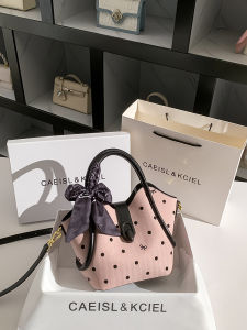 CAEISL_KCIEL Womens Bucket Handbag Polka Dot Basket Style Pink Fashionable British Style Detachable Shoulder Strap Handbag
