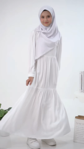 TUNAQA Gamis Anak Rayon Twill Putih Adem Menyerap Keringat Jahitan Rapi & Kuat Gamis Anak Putih