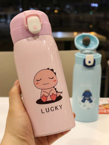 Cốc Nước Bằng Thép Không Gỉ Chống Rò Rỉ Dễ Cầm Tay Hoạt Hình Dễ Thương Cốc Nước Nóng Lạnh Di Động Cốc Nước Sáng Tạo Cho Trẻ Em