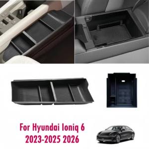 ABS Armrest Box & Lower Center Tray for Hyundai Ioniq 6 2023-2025 2026 Center Organizer with Rubber Trim for Ioniq 6 SE SEL Limi