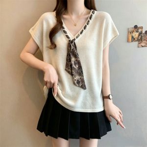 AIYITI | Vintage Retro Style Tie-Neck V-Neck Flounce Sleeve T-shirt