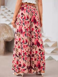 Fashion Print Loose Casual Wide-Leg Pants Straight Cut Loose Fit Trousers Low Waist Nine-Piece Polyester Fiber Slimming Type