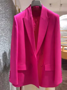 Pink Suit Jacket Womens Fashionable Elegant Style Shoulder Angle Design Professional Career Lady Wind Long Sleeve Polyester Fiber