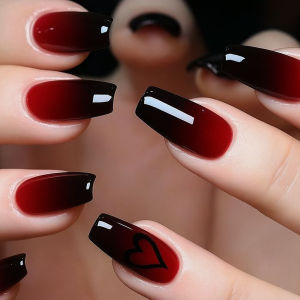 24/30pcs Medium fake nails for women girls Wine Red High Saturation almond square ballet shaped ValentineS Day press on nails
