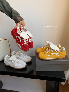 รองเท้าเดอร์ที่สวมใส่สบาย Lidaren สำหรับผู้หญิง 2024 รองเท้าลำลองสีแดงหนังแท้ ทรงหัวมน พื้นยาง สวมใส่สบาย สไตล์ย้อนยุค