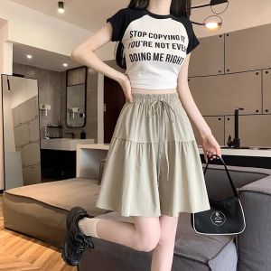 กางเกงขาสั้นผ้าลินินคอตตอนเอวสูงทรงสลิมฟิตสำหรับผู้หญิงในช่วงฤดูร้อน กางเกงขายาวทรงหลวมสบาย ๆ สไตล์เกาหลี กระดุมหัวเข็มขัด 5 ชิ้น