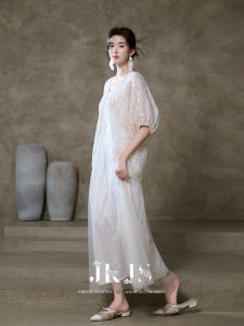 JK＆JS | Foggy Cherry Blossom Silk Heavy Embroidery Two-Piece Illusion Tulle Dress Long Dress