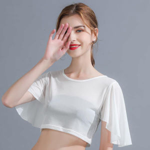 Ultra-Thin Short-Sleeve round Neck Halter Top Womens Lace Shirt Base Layer Shirt Half-Length Feather-Style Single-Layer Gauze