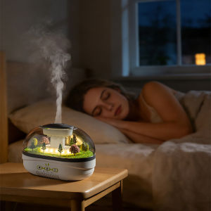 Christmas Snow Landscape Mini Aromatherapy Diffuser Ultrasonic Humidifier Warm LED Light Silent Essential Oil Mist Humidifier for Bedroom Office Desktop