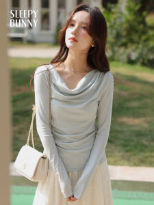 Slim Fit Short Figure Enhancing Blue Long Sleeve Blouse