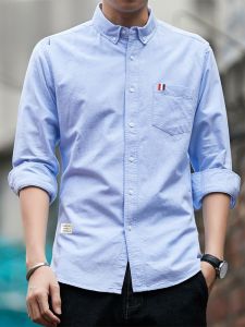 ROMON | Romon Mens Long Sleeve Cotton Shirt Slim Fit Casual Business Spring Autumn New Style Fashionable Youth Pop Standard Version