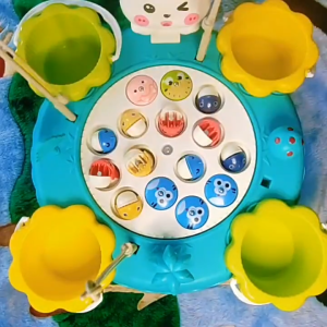 SmartBuy Electric Magnetic Fishing Toy Set for Kids Cute Bunny Design Rotating Pond Lights & Music Educational Gift