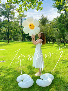 White Digital Balloon Birthday Photo Baby Decorations Arrangement Kids 1 Birthday Party 2 Years Old 3 Flowers Daisies SUNFLOWER