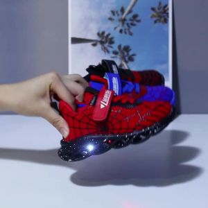 Mgo Childrens Boys Shoes Light-Up Shoes Lightweight Shoes 2024 Spring and Autumn New Flashing Shoes Fashionable Spider Web Trendy Shoes Boys Childrens Sports Shoes Mesh Spring Shoes Suitable for 1-3 Years Old Childrens Casual Shoes Fashion...