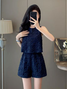 XUECAIQI | Fashionable Mature Short Sleeve Top and High Waist Shorts for Plus Size Women
