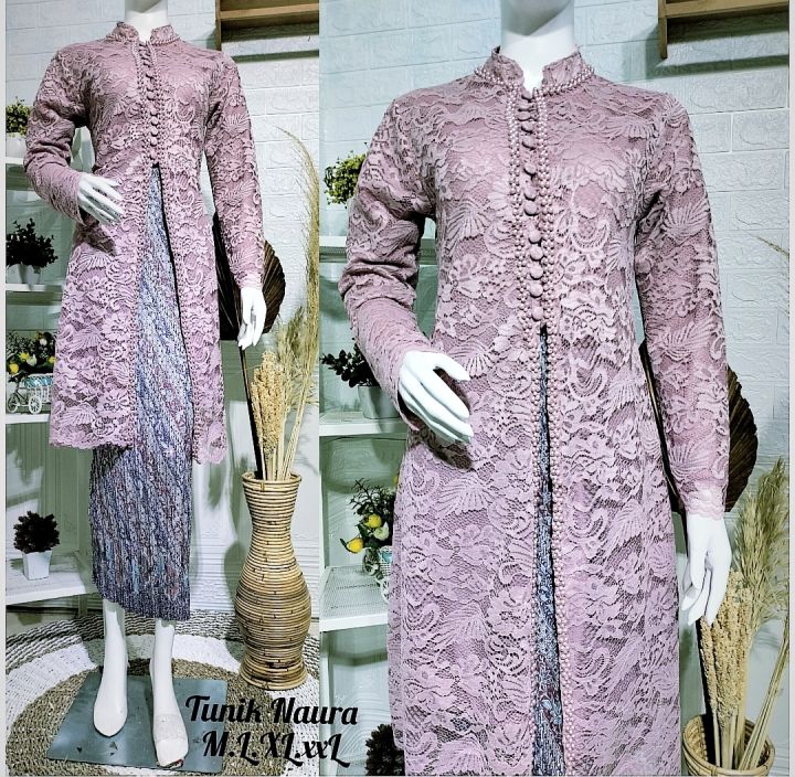 Kebaya ibu hajat Bahan brokat fayet mutiara Kebaya Warna Silver