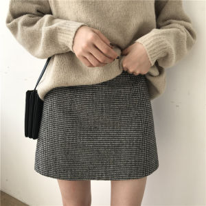 Plus Size Gingham High Waist Skirt Fall and Winter New Arrival K-style Slim Looking Woolen Hip-Wrapped Skirt Plus Size Ladies Student A- line Skirt