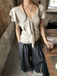 Chic French V-Neck Short Sleeve T-Shirt