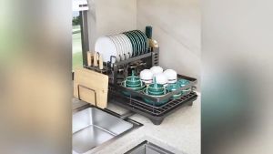 DOKIO Dish Drying Rack Kitchen Cabinet Storage Stainles Steel Dish Rack Kitchen Counter Drainer with Drainboard Cutlery Storage Holder