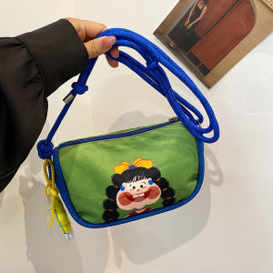 Cute Cartoon Graffiti Illustration Womens Shoulder Crossbody Phone Bag Soft Polyester Material Zipper Closure Casual Style