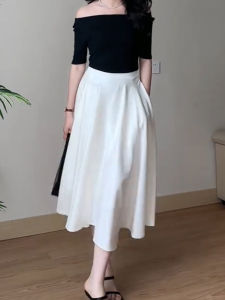 MANMI | French Hepburn Style White High Waist Slimming A-line Skirt