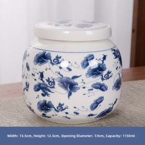 Chinese Style Ceramic Blue And White Porcelain Sealable Jar Traditional Medicine Honey Powder Storage Container Tea Leaf Canister