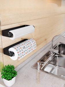 Punch-Free Kitchen Tissue Holder Rack Single Double Rod Wall-Mounted Disposable Paper Storage Organizer European Style Space Aluminum