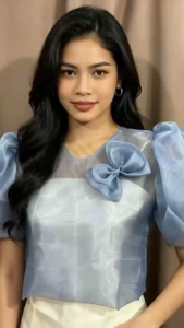 Elegant Filipiniana Blouse Puff Sleeve Organza Top for Women Church Outfit L2349