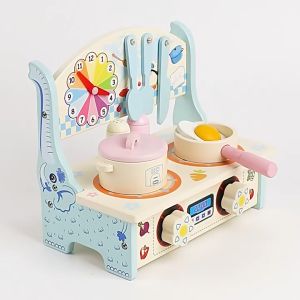 ĐỒ CHƠI BẾP NẤU ĂN KÈM DỤNG CỤ NẤU ĂN VÀ CÁC CHI TIẾT THỨC ĂN CẮT NAM CHÂM CHỦ ĐỀ HƯƠU CAO CỔ NGỰA VẰN BẰNG GỖ CHO BÉ