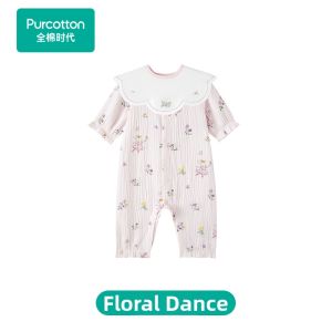 Purcotton | Spring Summer Baby Romper with Bib
