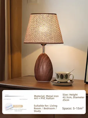 SHIGUANGSUIDAO | Vintage Rattan Retro Style Bedside Table Lamp