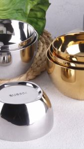 Chén bát inox 304 cách nhiệt 2 lớp Hàn Quốc an toàn không nóng vàng titan sáng bóng tiêu chuẩn cao