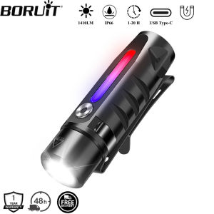 BORUiT RJ28 410LM EDC LED Flashlight Type-C Rechargeable Keychain Torch Work Light with Magnet Camping Pocket Lantern