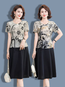 Elegant Slimming Fashionable 2024 Summer New Arrival Mommy Dress Button Detail Midi Length Loose Fit Floral Print for Middle-Aged Women