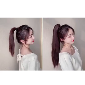Womens Wig Ponytail 22 Inch Long Curly Hair Long Straight Hair Grabber Ponytail Hair Extensions Natural Seamless Wig Extension