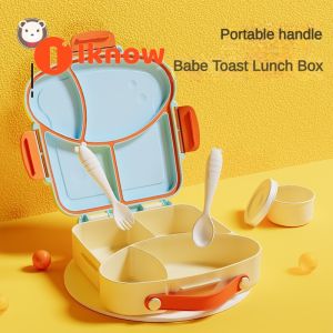 I know Portable Microwave-safe Childrens Lunch Box with Fork Spoon and Sauce Container - Multi-Compartment Design for Leak-proof and Odor-free Meals