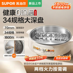 1800W 304 Stainless Steel Electric Griddle Deep Pancake Pan Adjustable Temperature Glass Lid Home Breakfast Cooker 전기 그릴