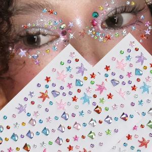 1Pcs Aurora Iridescent Star Diamond Tattoo Stickers 8*12cm Y2K Girl Party Festival Makeup Face Rhinestones DIY Body Decorations