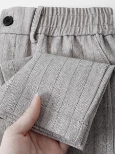 Retro Light Grey Vertical Stripes Ice Silk Mens Casual Pants Thin Cool Feeling Summer Loose Fit mid Waist Long Trousers