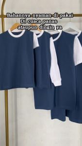 Kaos Twotone Couple Family Lengan Panjang Pendek Anak Dewasa | Deepblue - Putih