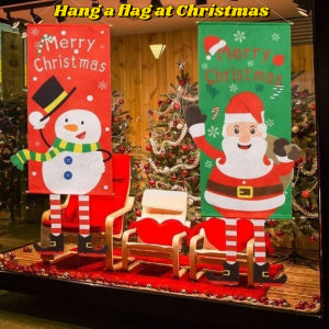 Merry Christmas Ornament Santa Claus Banner Flag Door Window Hanging Decor