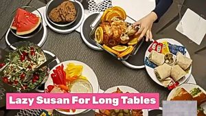 Dining Table Rotating Tray Expandable Lazy suaan Long Table 360° Rotating Tray Portable Swivel Round Oval Home Tray Convenient Dining Table Set for Rectangular Oblong Tables for Kitchen Restaurant Home